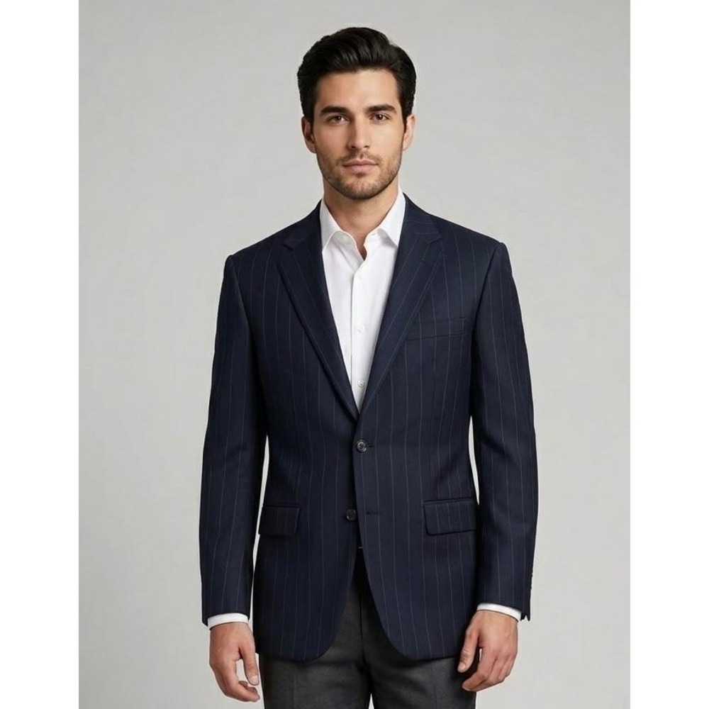 Tom James Executive Collection Mens Blue Pinstripe Wool Blazer 48R Sport Coat